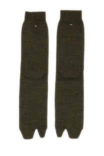 Maison margiela men’s dark olive green knitted tabi socks with subtle textured weave and small white logo near top