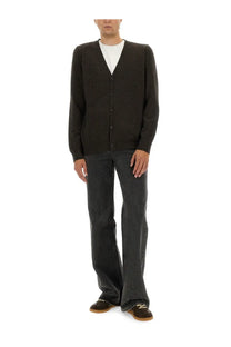 Maison Margiela men’s wool cardigan in brown with v-neck button closure and long sleeves