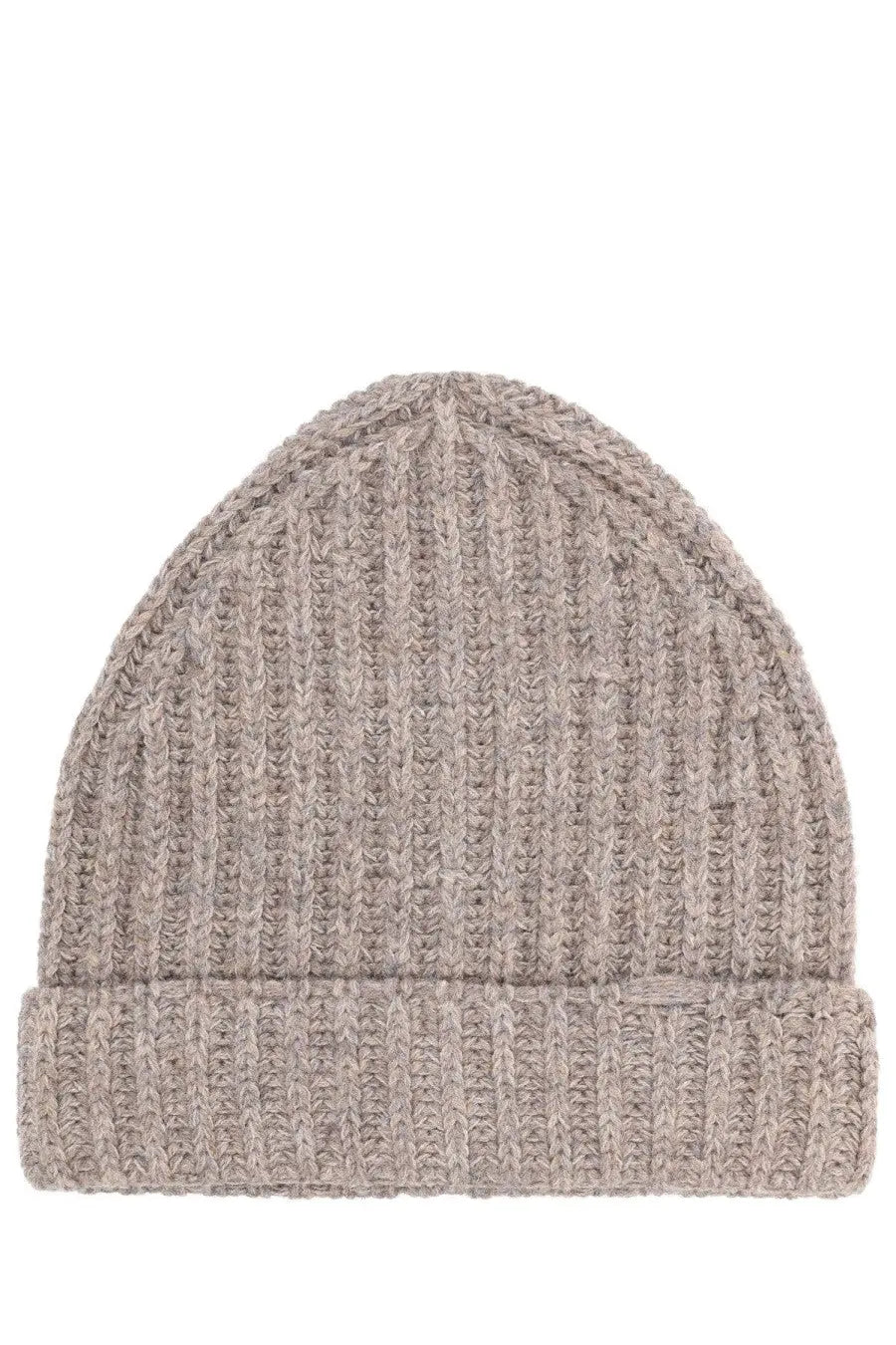 Maison Margiela men’s beige wool and cotton blend ribbed knit beanie with a folded cuff