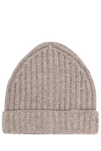 Maison Margiela men’s beige wool and cotton blend ribbed knit beanie with a folded cuff
