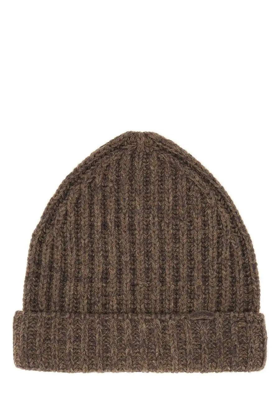Maison Margiela men’s ribbed brown knit beanie with folded cuff made from wool and cotton blend materials