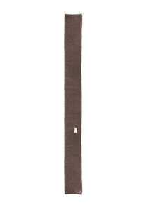 Maison Margiela men’s wool scarf in brown with a long ribbed knit texture and frayed ends
