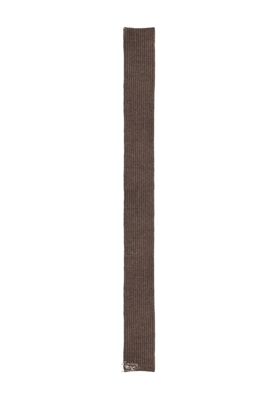 Maison Margiela men’s wool scarf brown long ribbed knit with a slightly frayed edge at the bottom