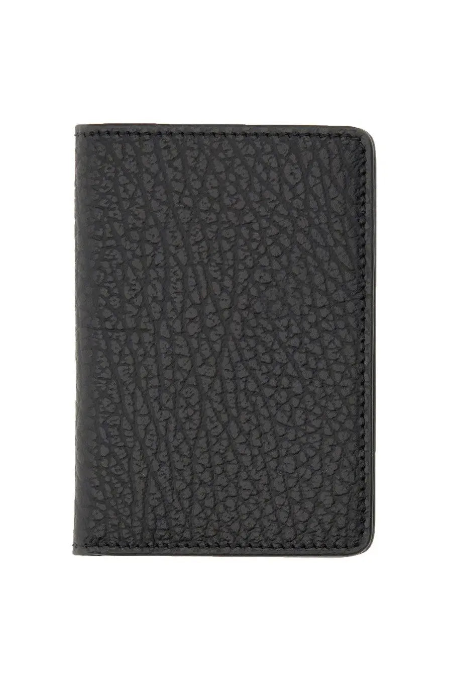 Maison Margiela unisex card holder in black textured leather with visible stitching along the edges