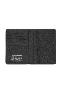 Black textured leather Maison Margiela unisex card holder with white printed numbers and Paris branding