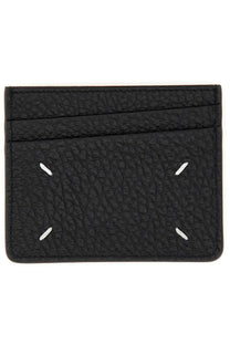 Maison Margiela unisex black leather card holder with white stitching accents and textured finish