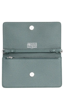 Maison Margiela unisex four stitches wallet in dark green textured leather with silver hardware and minimalist design