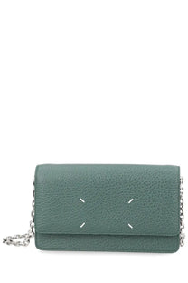Maison Margiela unisex four stitches wallet green in sleek olive green leather with textured surface and white stitching details