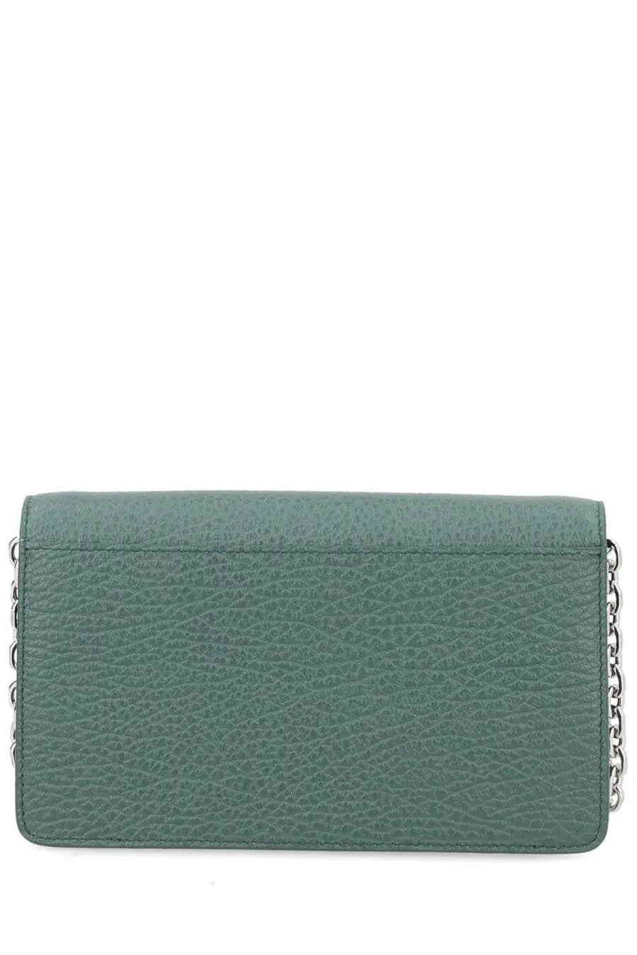 Maison Margiela unisex four stitches wallet green in sleek sage leather with silver chain crossbody strap