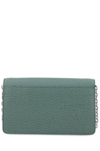 Maison Margiela unisex four stitches wallet green in sleek sage leather with silver chain crossbody strap