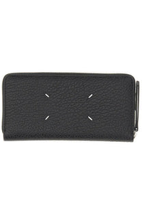 Maison Margiela unisex leather wallet in black textured leather with white stitching details