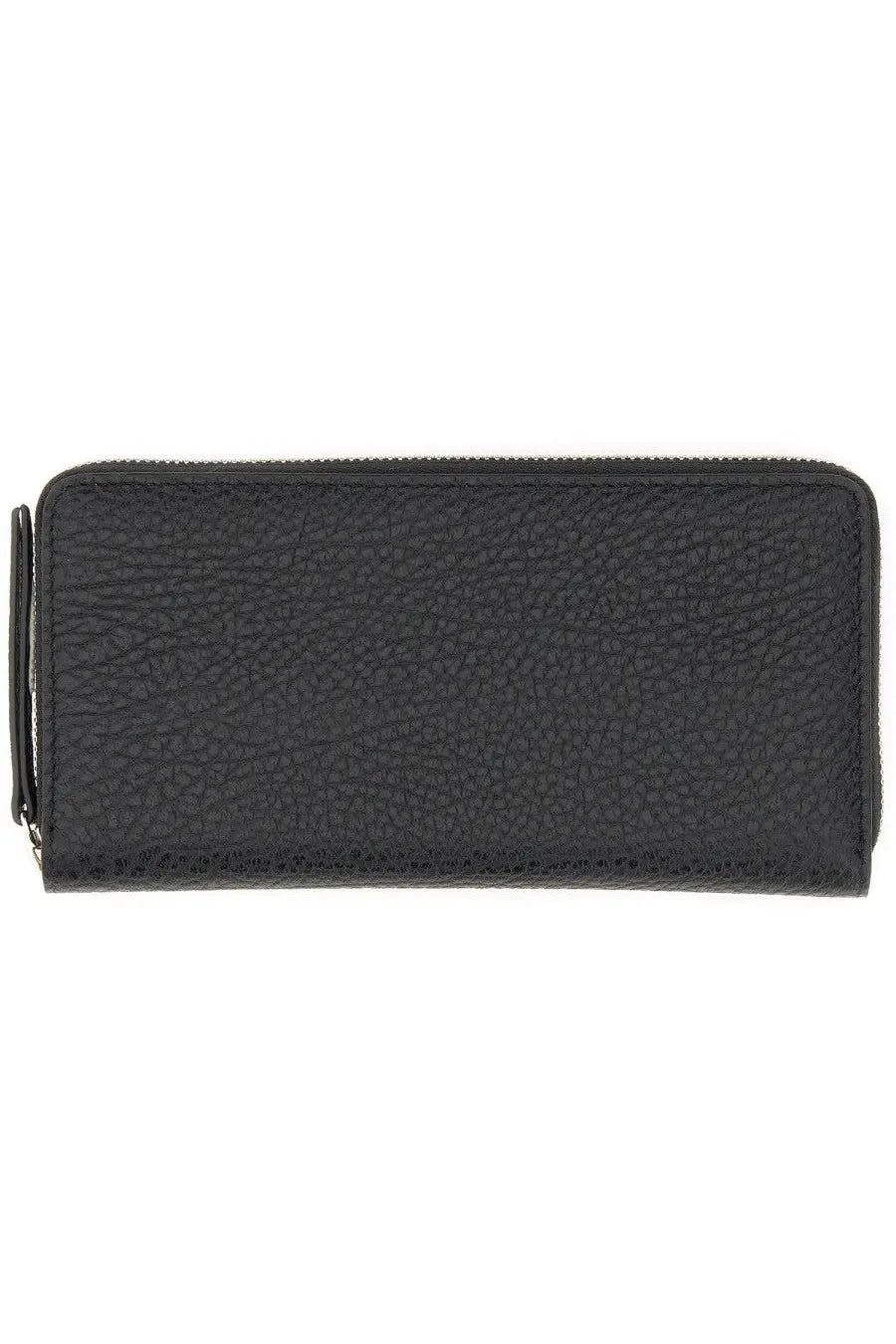 Maison Margiela unisex black leather wallet with textured surface and zipper closure