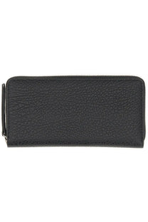 Maison Margiela unisex black leather wallet with textured surface and zipper closure