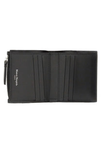 Maison Margiela unisex black leather wallet with zip closure multiple card slots and logo embossed on inner flap