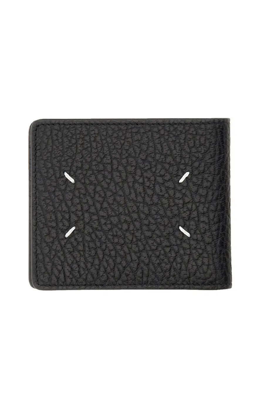 Maison Margiela unisex wallet black made of textured leather with white stitching forming a minimalist cross pattern