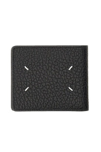Maison Margiela unisex wallet black made of textured leather with white stitching forming a minimalist cross pattern