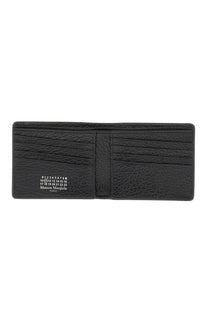 Black textured leather maison margiela unisex wallet with white printed numbering and paris branding