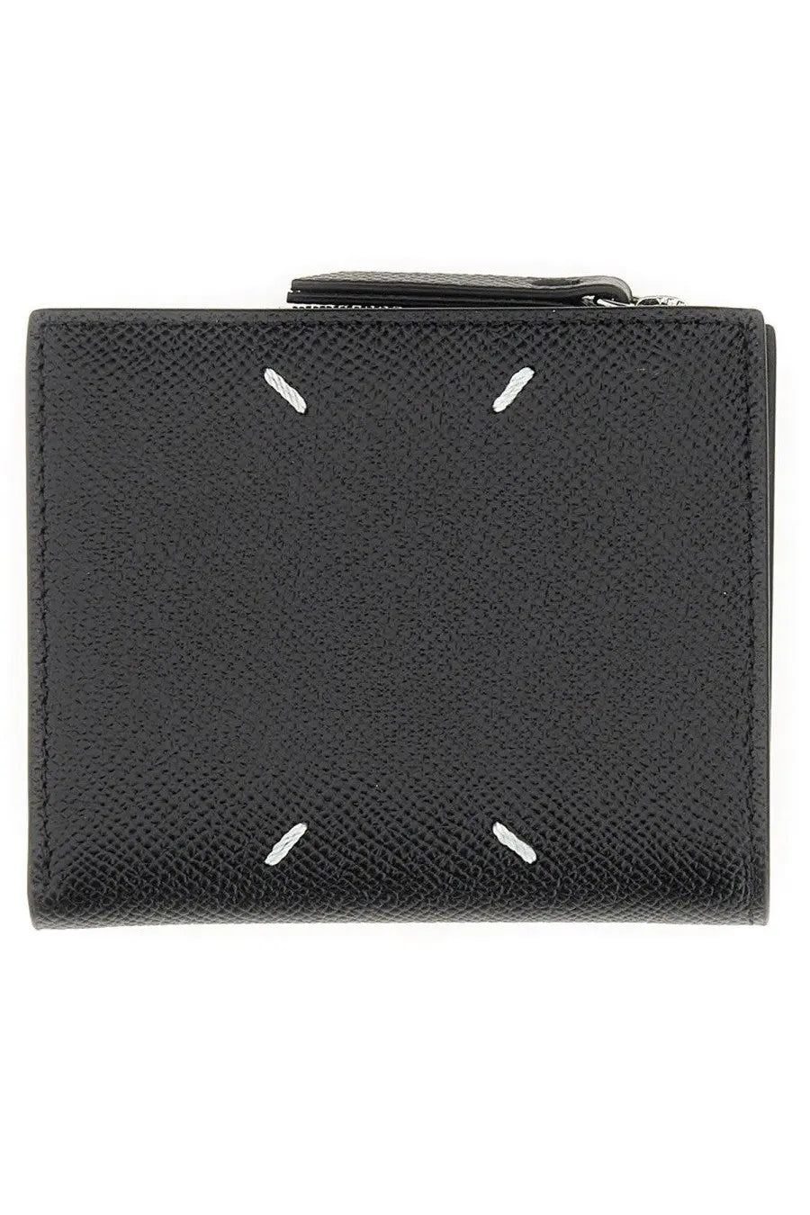 Maison Margiela unisex wallet black textured leather with white stitching accents and zipper closure