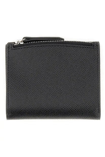 Maison Margiela unisex wallet black textured leather with zipper closure for secure storage and style