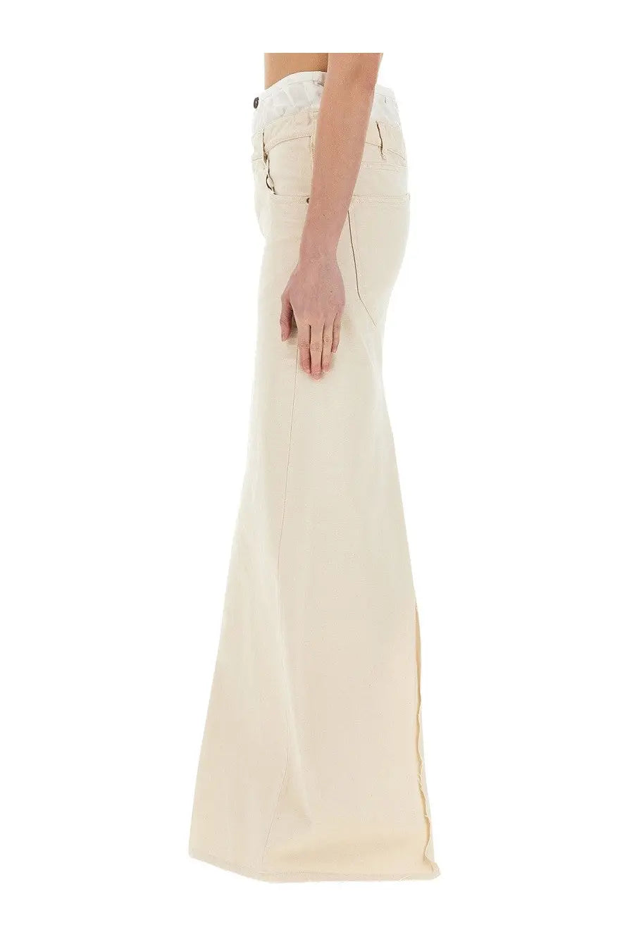 Maison Margiela women’s cream-colored high-waisted flared denim pants with straight-leg cut and side slits