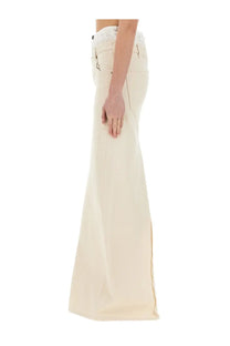 Maison Margiela women’s cream-colored high-waisted flared denim pants with straight-leg cut and side slits