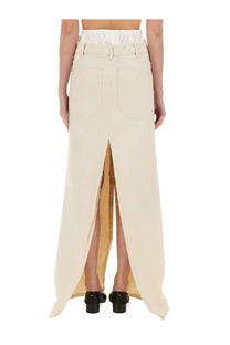 Beige Maison Margiela women’s high-waisted maxi skirt with front slit and ruffled waistband for elegant wear