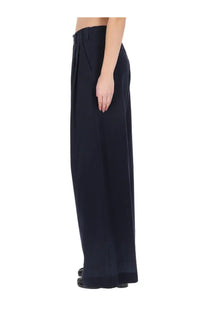 Maison Margiela women’s chino pants in navy blue with wide-leg tailored fit and subtle pleats at the waist