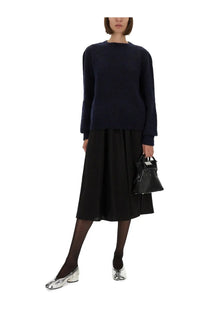 Maison Margiela women’s navy blue textured knit sweater with long sleeves and ribbed cuffs