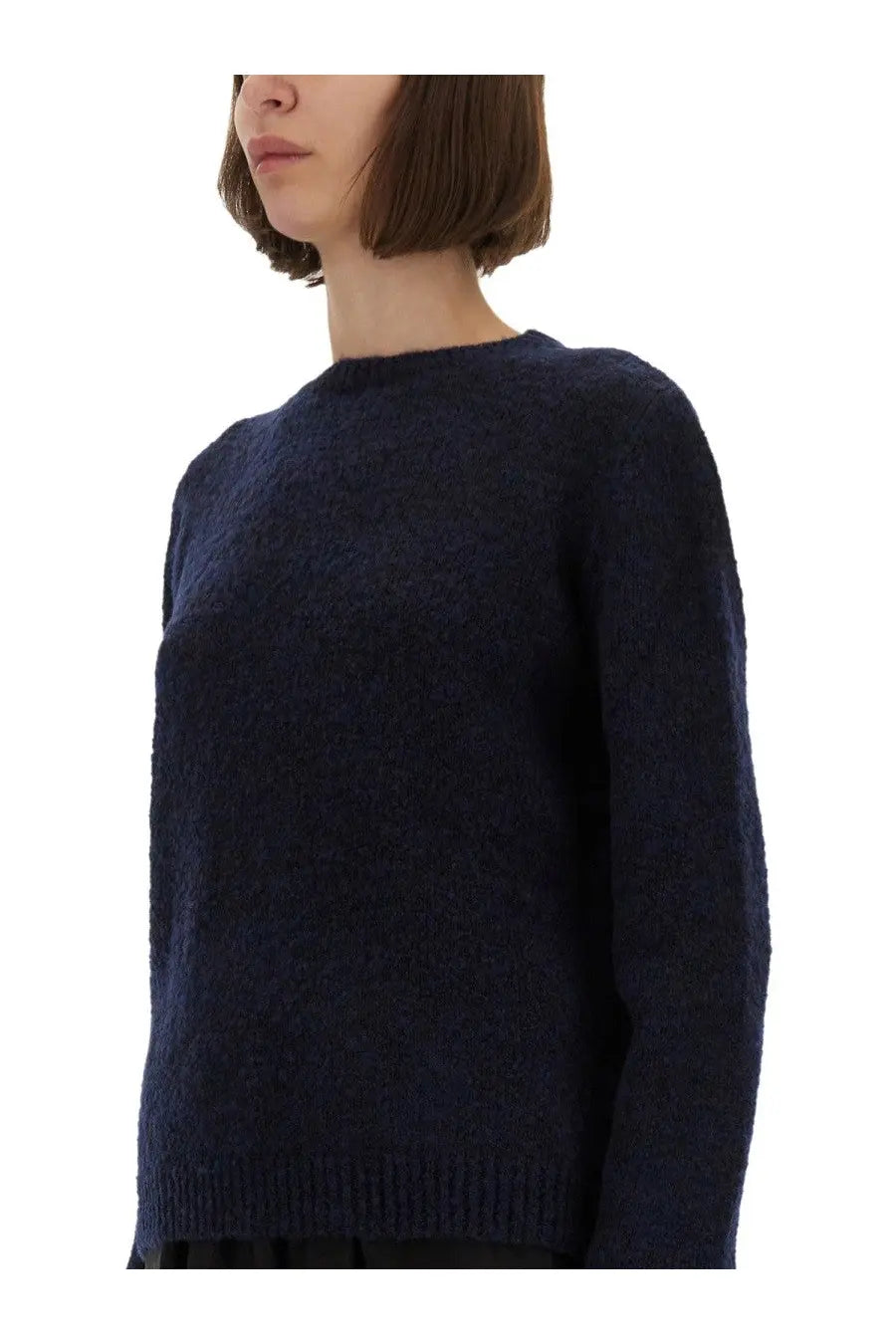 Maison Margiela women’s choker blue navy blue textured knit sweater with round neckline and ribbed cuffs