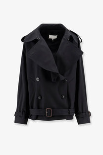 Maison Margiela women’s black cotton blend mini trench coat with double-breasted buttons and belted waist