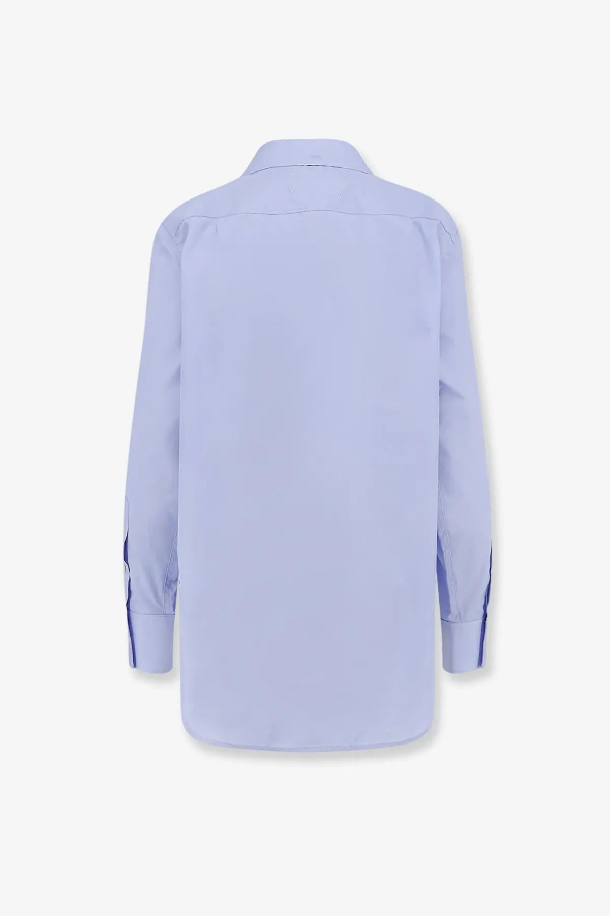 Maison Margiela women’s cotton shirt white with light blue long sleeves and subtle vertical stripes on the cuffs