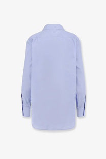 Maison Margiela women’s cotton shirt white with light blue long sleeves and subtle vertical stripes on the cuffs