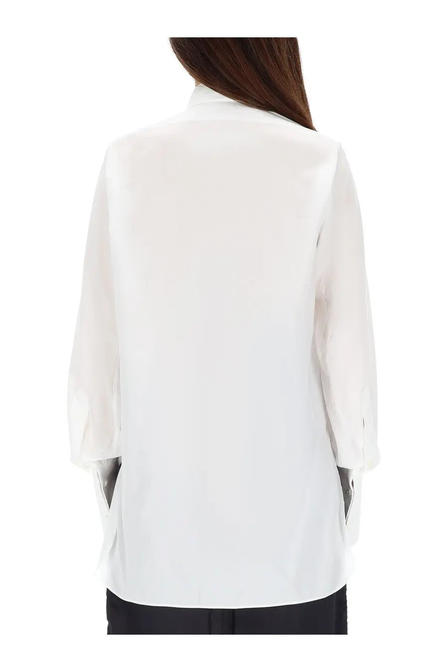 Maison Margiela women’s white cotton shirt with three quarter sleeves and a classic collar in satin finish