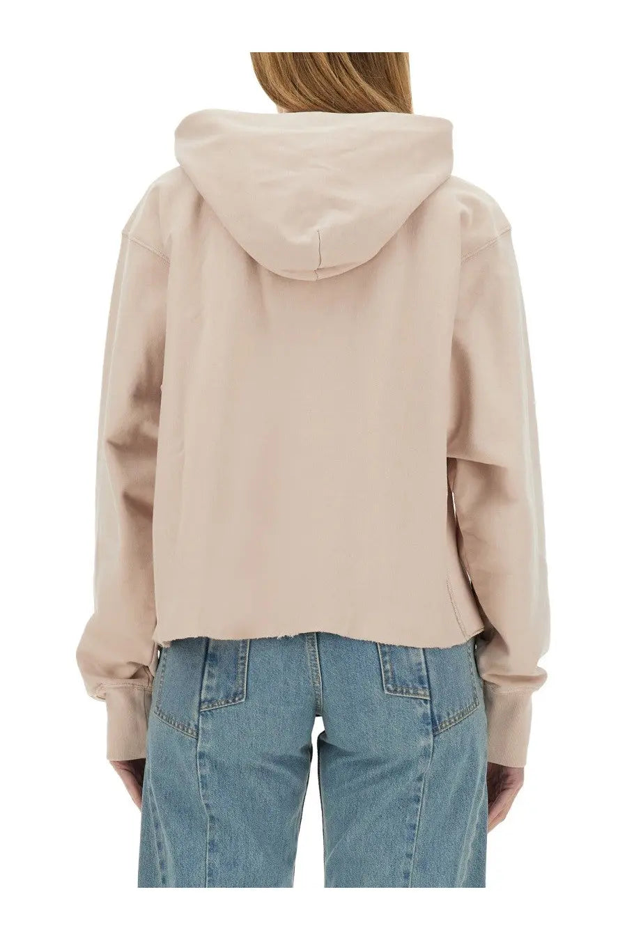 Maison margiela women’s cotton sweatshirt blue with soft fabric and relaxed fit beige cropped hoodie shown