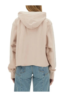 Maison margiela women’s cotton sweatshirt blue with soft fabric and relaxed fit beige cropped hoodie shown