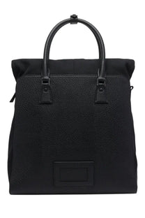 Maison Margiela women’s daily vertical convertible bag black textured leather tote with rolled top handles and rectangular plaque