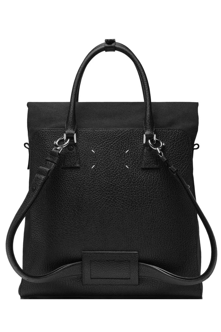 Maison Margiela women’s daily vertical convertible bag black textured leather tote with top handles and adjustable strap