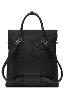 Maison Margiela women’s daily vertical convertible bag black textured leather tote with top handles and adjustable strap