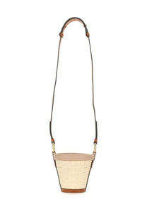 Maison Margiela women’s fire bucket bag beige woven with brown leather trim and black adjustable strap