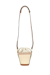 Maison Margiela women’s fire bucket bag beige woven straw with tan leather trim and adjustable strap