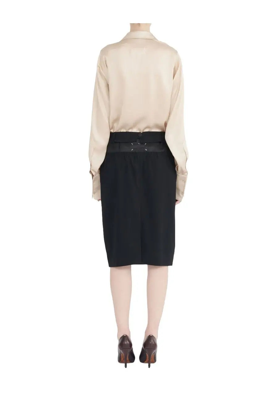Maison Margiela women’s black pencil skirt with sleek tailored fit and matching belt with metallic buckle