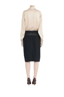 Maison Margiela women’s black pencil skirt with sleek tailored fit and matching belt with metallic buckle