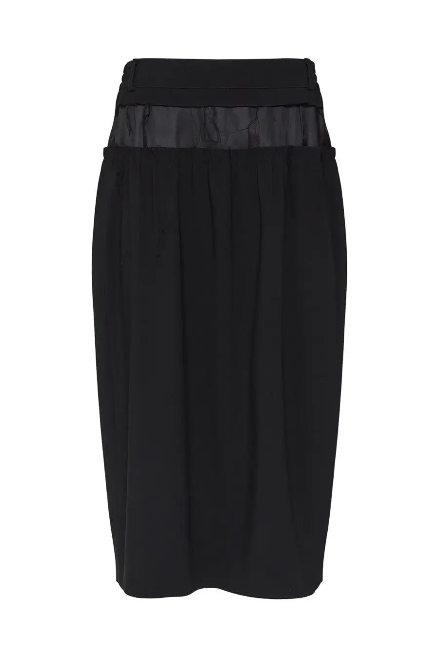 Maison Margiela women’s black midi skirt with sheer waistband panel elegant and stylish design