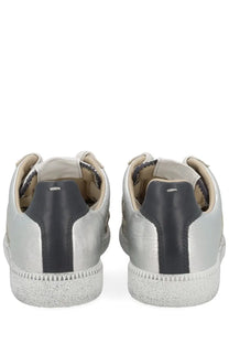 Maison Margiela women’s iridescent replica sneaker silver leather with dark gray accents and textured rubber sole