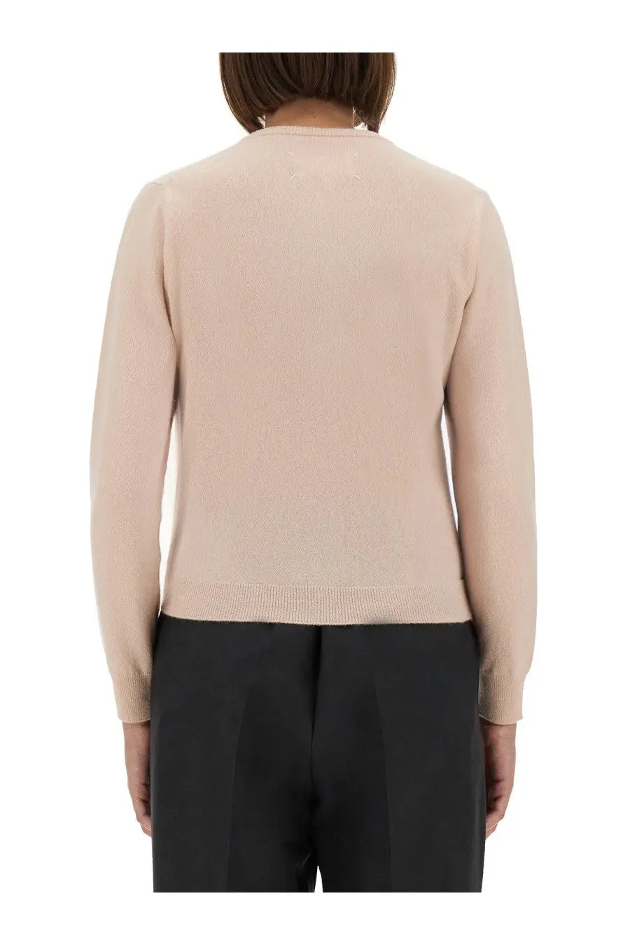 Maison Margiela women’s knitted cardigan blue with soft beige long-sleeved knit sweater round neckline ribbed cuffs