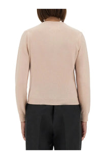 Maison Margiela women’s knitted cardigan blue with soft beige long-sleeved knit sweater round neckline ribbed cuffs