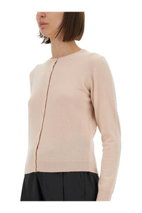 Maison Margiela women’s knitted cardigan soft blush pink long sleeve knit with round neckline and button closure