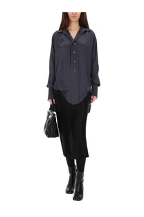 Maison margiela women’s dark gray satin button-up shirt with relaxed fit and long sleeves