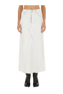 Maison Margiela women’s white denim midi skirt with central seam and frayed hem for casual wear