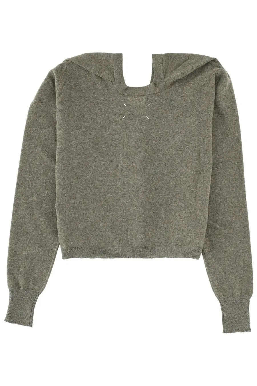 Maison Margiela women’s green cropped knit hoodie with minimalist white stitched logo across the chest